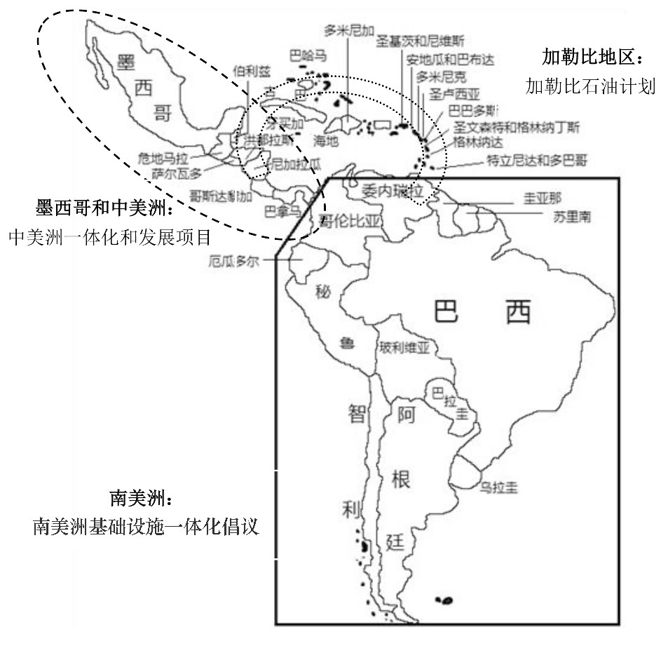 图1 拉美地区3个次地理区域示意图