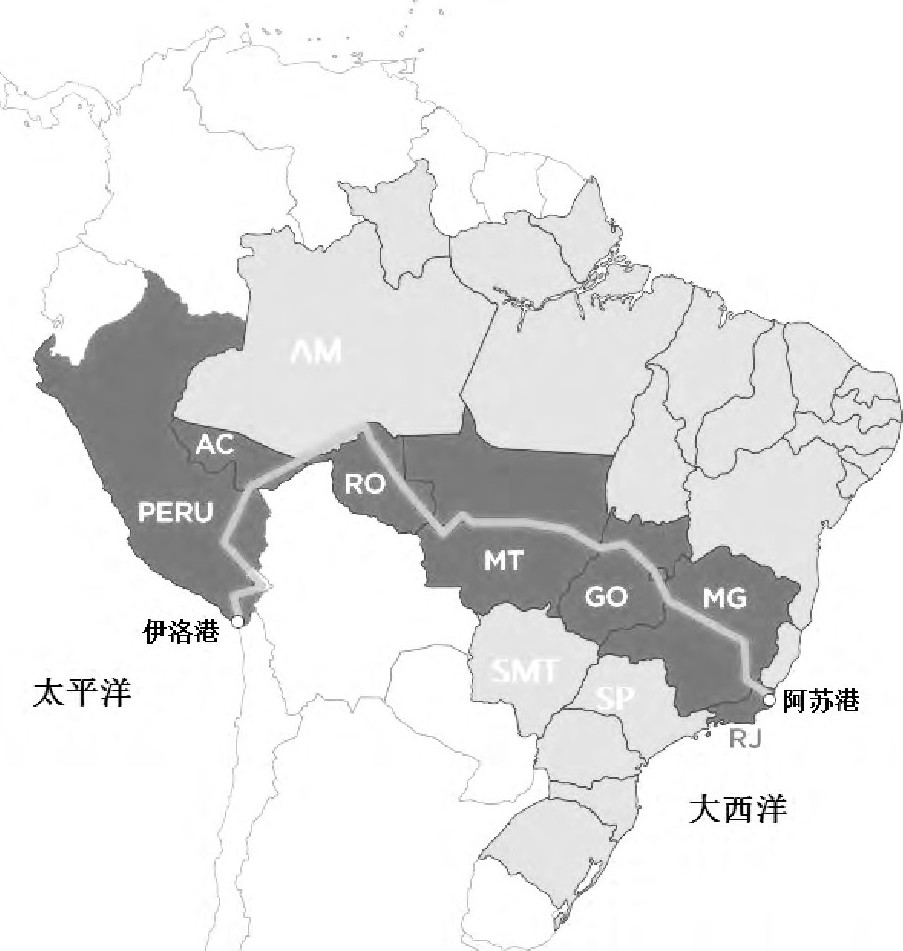 图1 两洋铁路线路规划 (2015年版本)